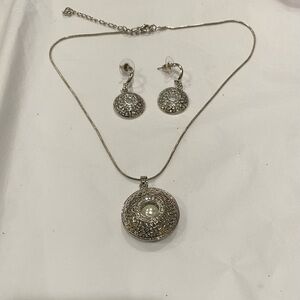 Silver Necklace with 3D Charm and Earrings Set